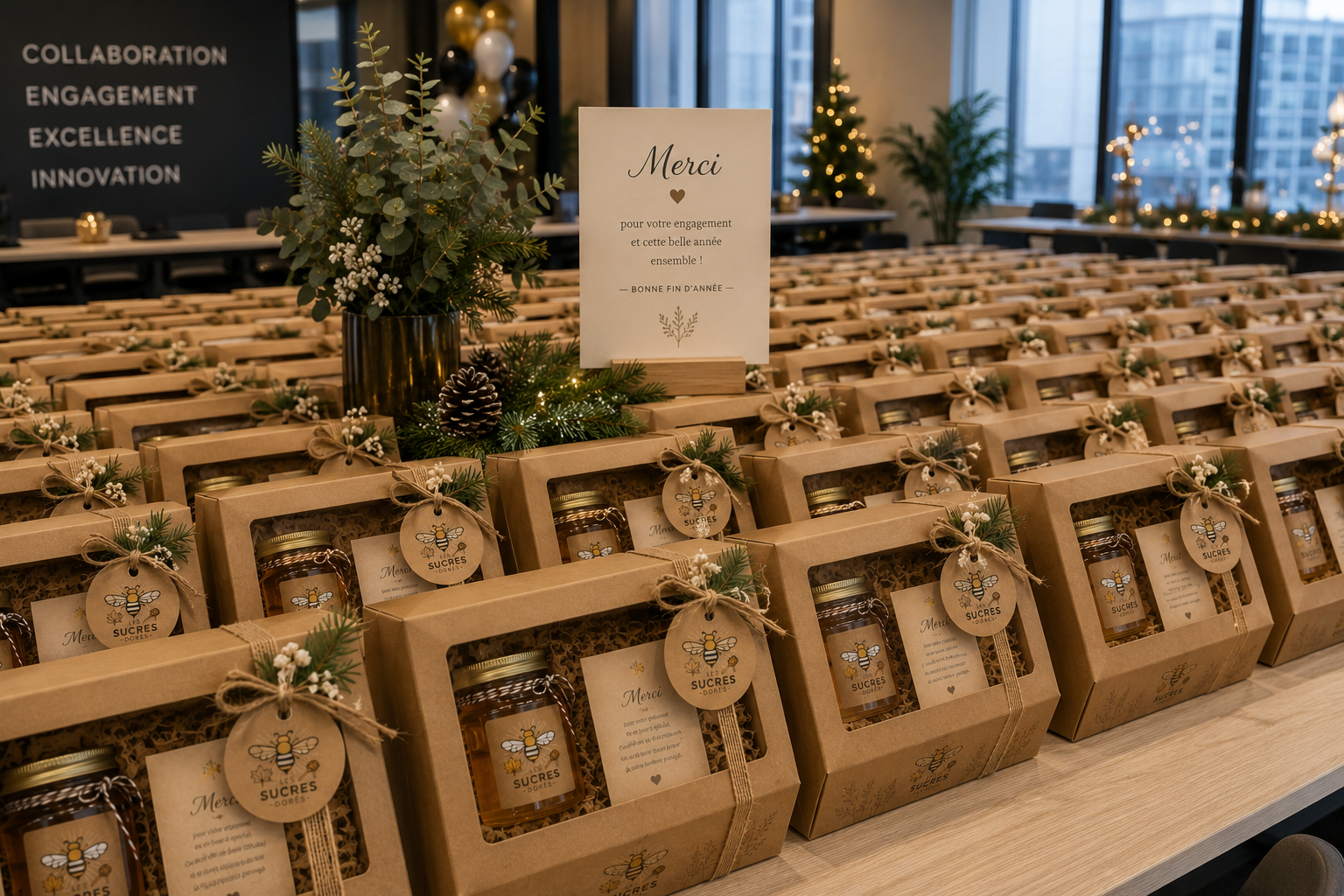 Rangées de boîtes-cadeaux kraft préparées pour le gros